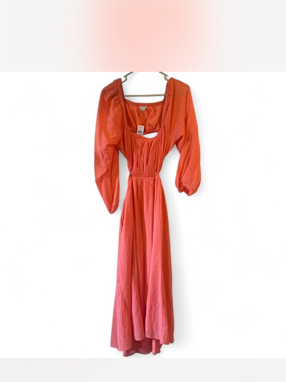 American Eagle Outfitters Coral Puff-Sleeve Maxi Dress
